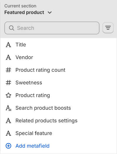 The Insert dynamic source menu for a Horizontal bar chart block in Theme editor.