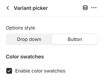 The Variant picker's Options style setting in Theme editor.