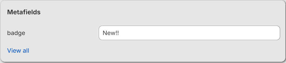Example values in the metafields area of a product page in Shopify admin.