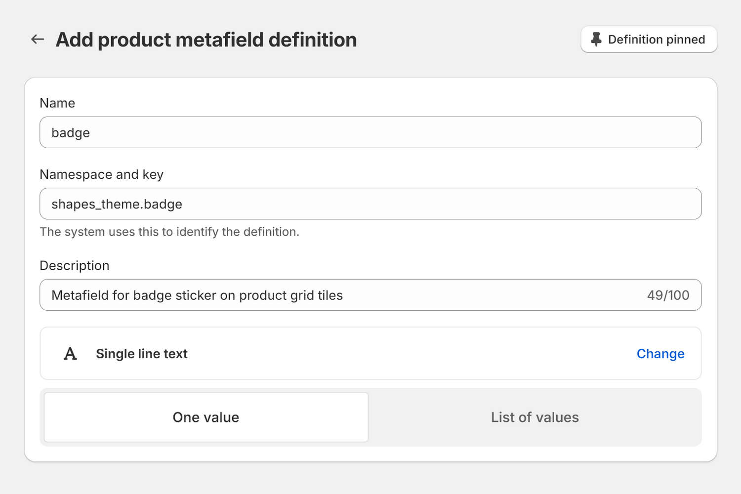 Example of a custom badge on a product tile.