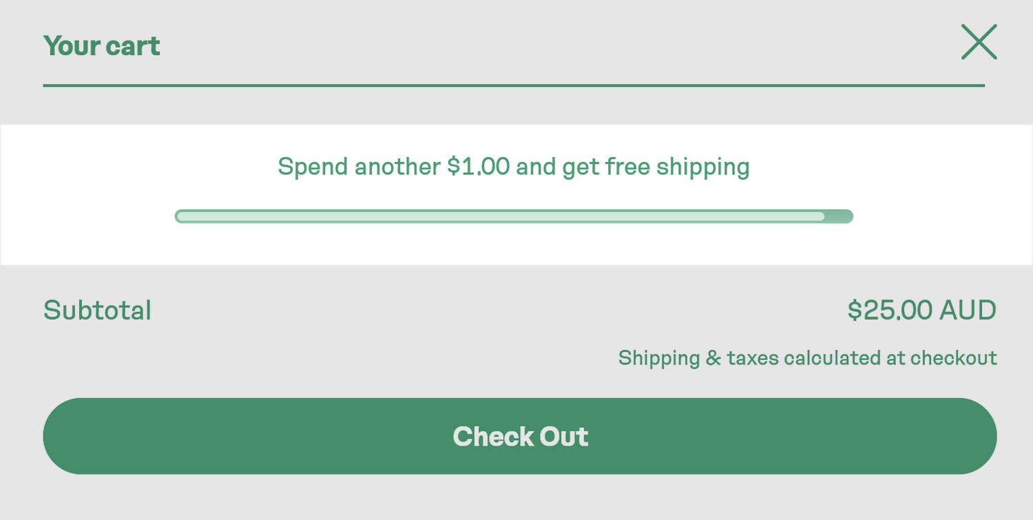 An example of a free shipping bar in the cart drawer