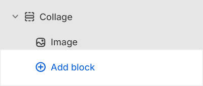 The Collage's Add block menu in Theme editor.