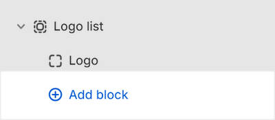 The Logo list's Add block menu in Theme editor.