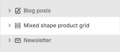 The Mixed shape product grid section selected in Theme editor.