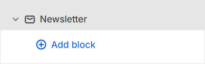 The Newsletter's Add block menu in Theme editor.