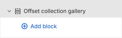 The Offset collection gallery's Add block menu in Theme editor.