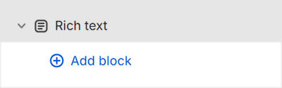 The Rich text's Add block menu in Theme editor.