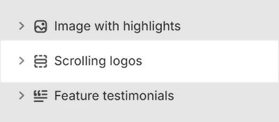 The Scrolling logos section selected in Theme editor.