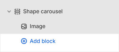 The Shape carousel's Add block menu in Theme editor.