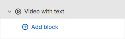 The Video with text's Add block menu in Theme editor.