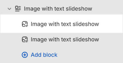 A selected Image with text slideshow block inside an Image with text slideshow section in Theme editor.