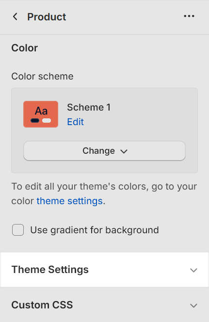 An example of the theme settings menu for a product section in Theme editor