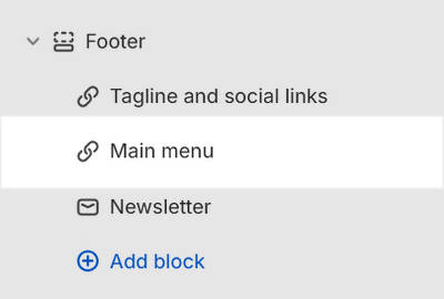 The Footer section's Footer menu block in Theme editor.
