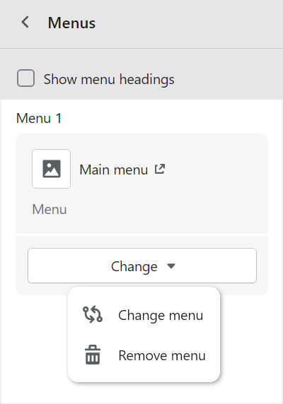 The menu modification options in Theme editor for the Footer section