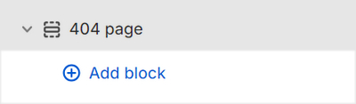 The 404 page's Add block menu in Theme editor.