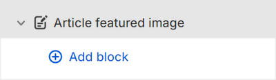 The Article featured image's Add block menu in Theme editor.