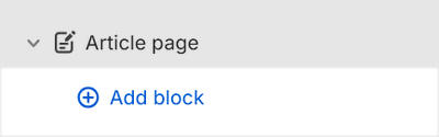 The Article page's Add block menu in Theme editor.