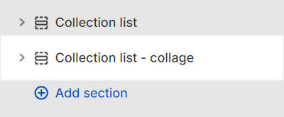The Collection list - collage section selected in Theme editor.
