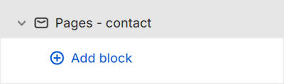 The Pages - contact's Add block menu in Theme editor.