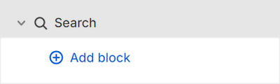 The Search's Add block menu in Theme editor.