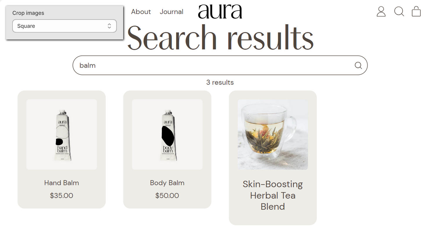 A Search section on a store's Search page in Theme editor.
