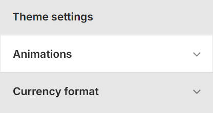 Theme editor's Animations Theme settings menu.