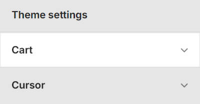 Theme editor's Cart Theme settings menu.