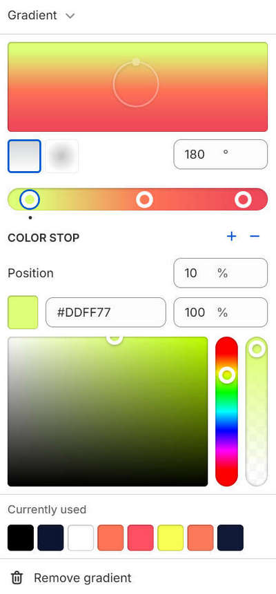 The gradient color options for the Scheme 1 color scheme in Theme settings.