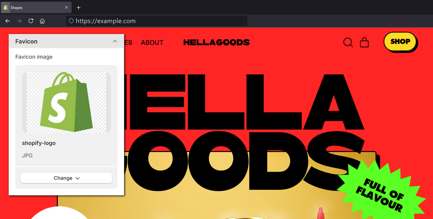 An example favicon on a store's home page.