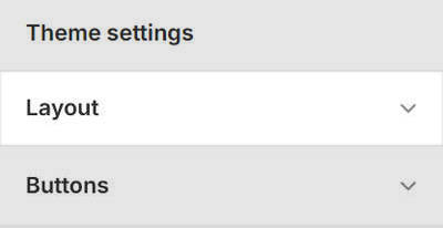 Theme editor's Layout Theme settings menu.