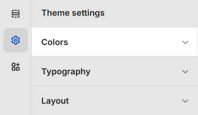 The theme settings menu with the Colors menu section selected.