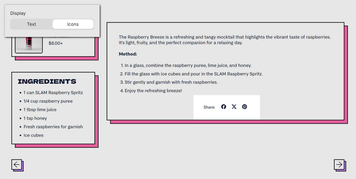 A store's blog post page with example Social media menu options in Theme settings.