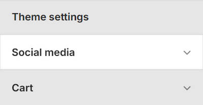 Theme editor's Social media Theme settings menu.