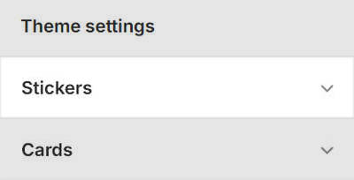 Theme editor's Stickers Theme settings menu.