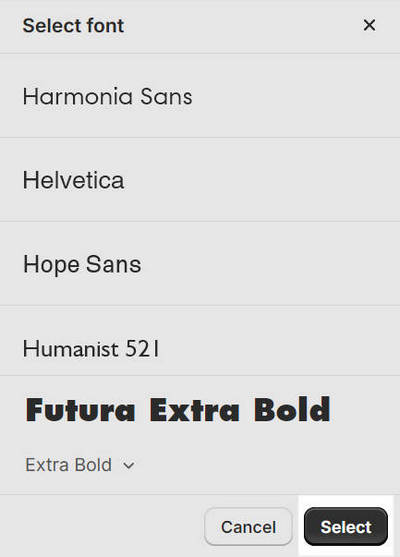 The font picker's select button in Theme setting's Typography menu