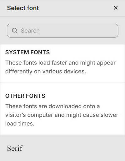 The font picker's font sets in Theme setting's Typography menu