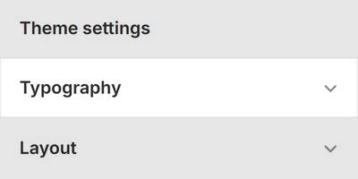 Theme editor's Typography Theme settings menu.
