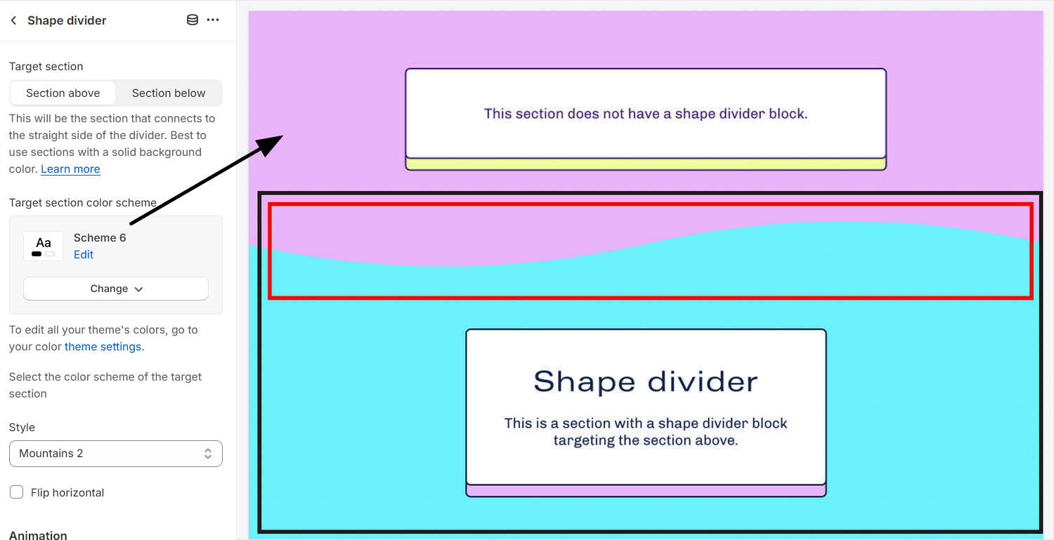 Making sure shape divider is the same color as target section.