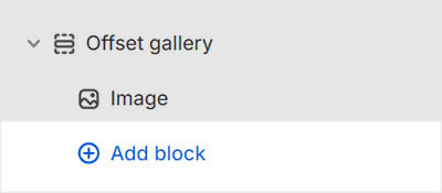 The Offset gallery's Add block menu in Theme editor.