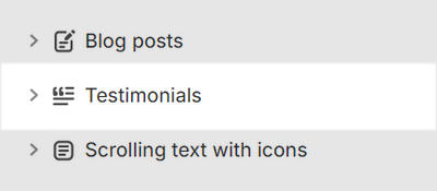 The Testimonials section selected in Theme editor.
