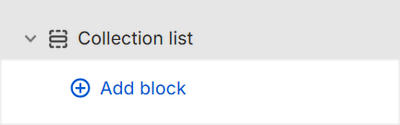 The Collection list's Add block menu in Theme editor.
