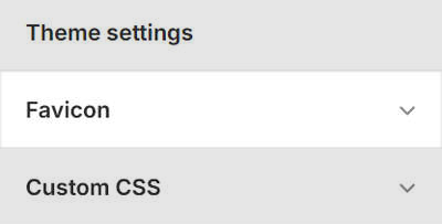 Theme editor's Favicon Theme settings menu.