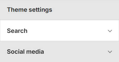 Theme editor's Search Theme settings menu.